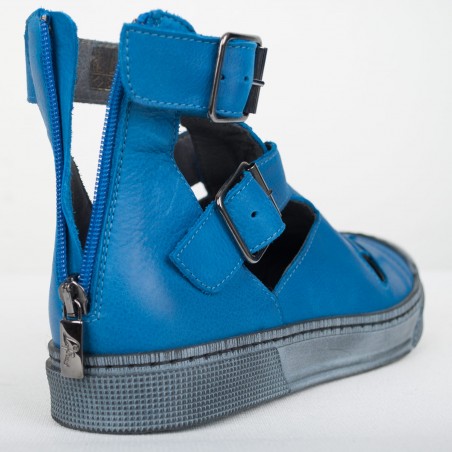 Misschien alledaags Wakker worden Lofina open kalfsleren schoen in een felblauwe kleur Schoenmaat 37
